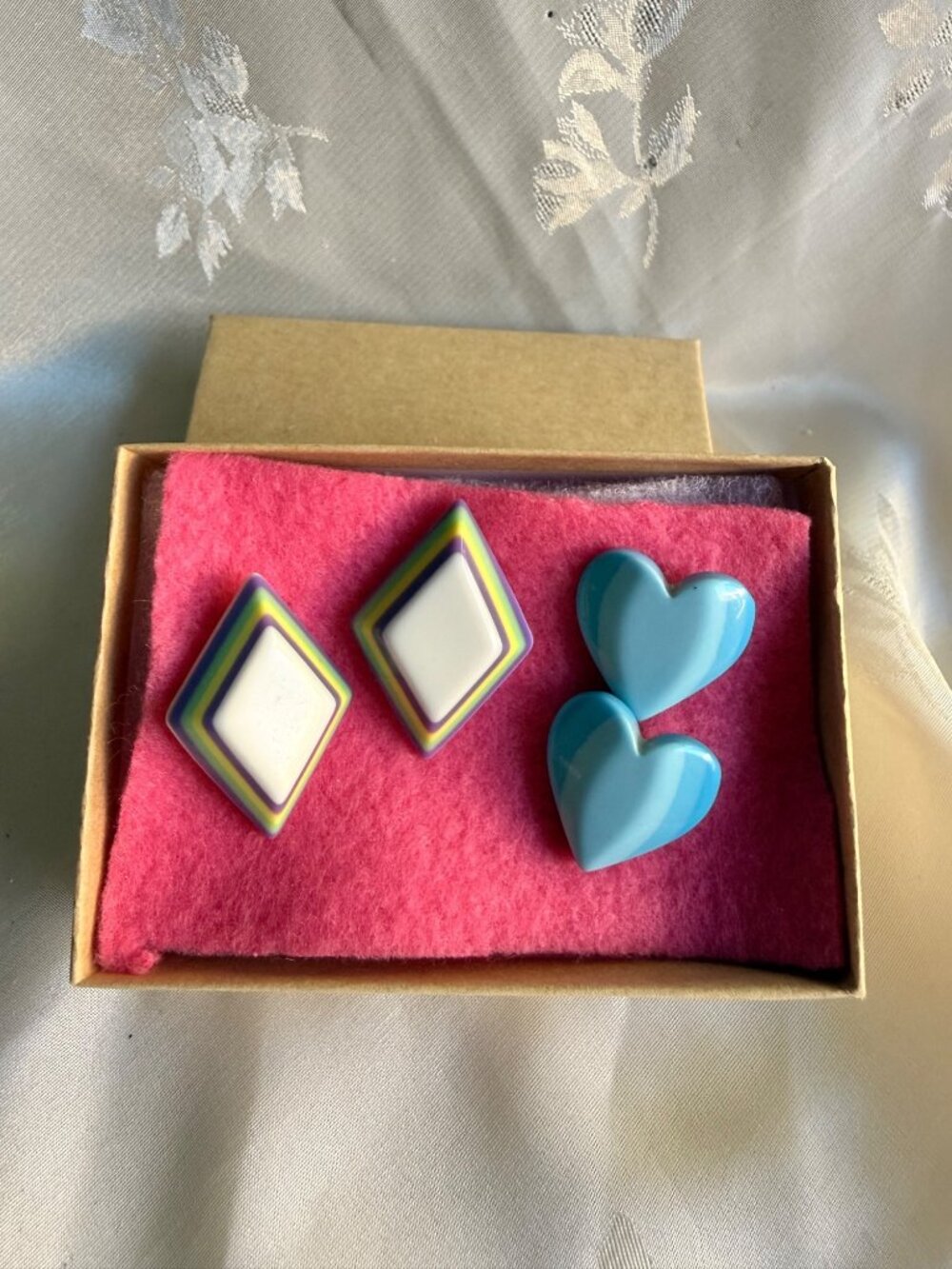 Vintage Heart & Diamond-Shaped Earrings Set - Multicolor Acrylic Retro Jewelry